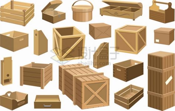 各种木箱子木盒子木制容器png图片素材